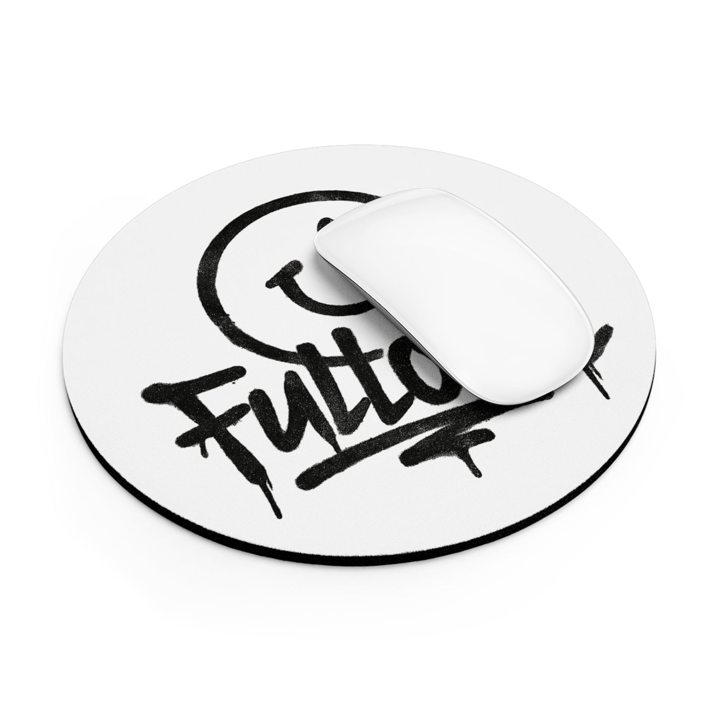Round Mouse Pad — Black Graffiti Smiley with “Fulltone” Street Art Design