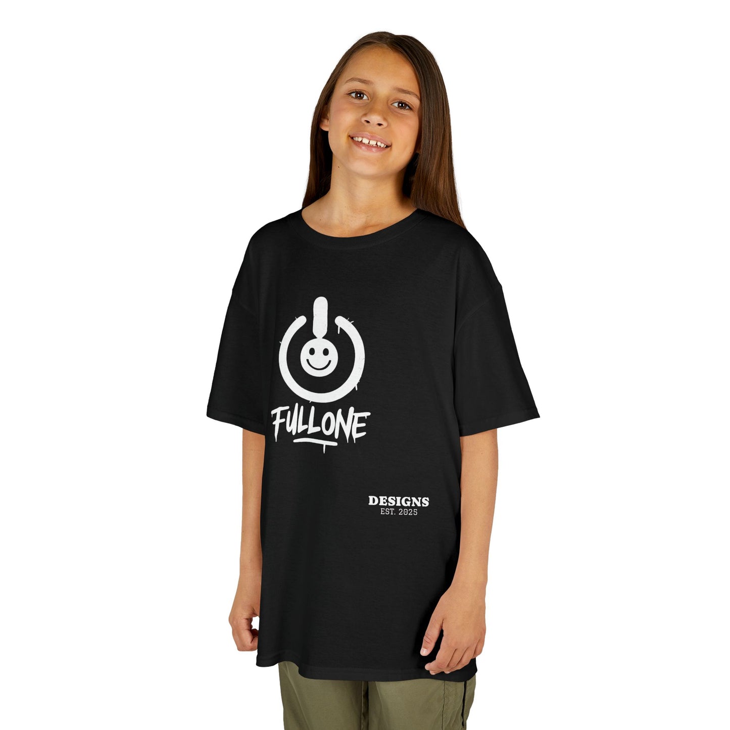 Kids Tee — 'Fullone' Smiley Power Logo Black T-Shirt