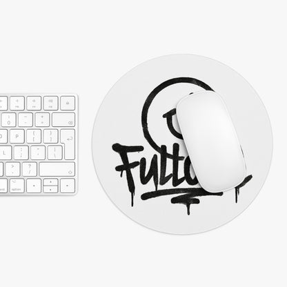 Round Mouse Pad — Black Graffiti Smiley with “Fulltone” Street Art Design