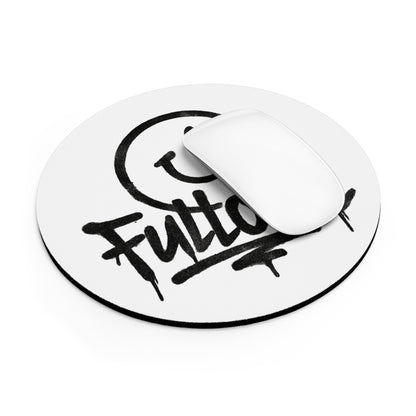 Round Mouse Pad — Black Graffiti Smiley with “Fulltone” Street Art Design