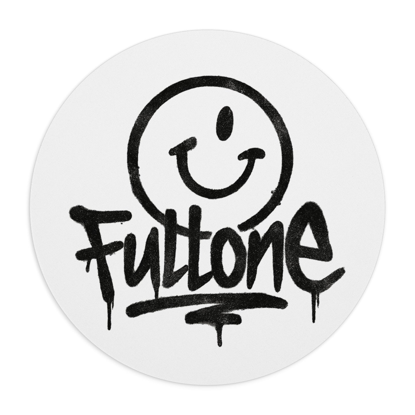 Round Mouse Pad — Black Graffiti Smiley with “Fulltone” Street Art Design