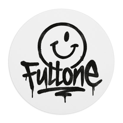 Round Mouse Pad — Black Graffiti Smiley with “Fulltone” Street Art Design